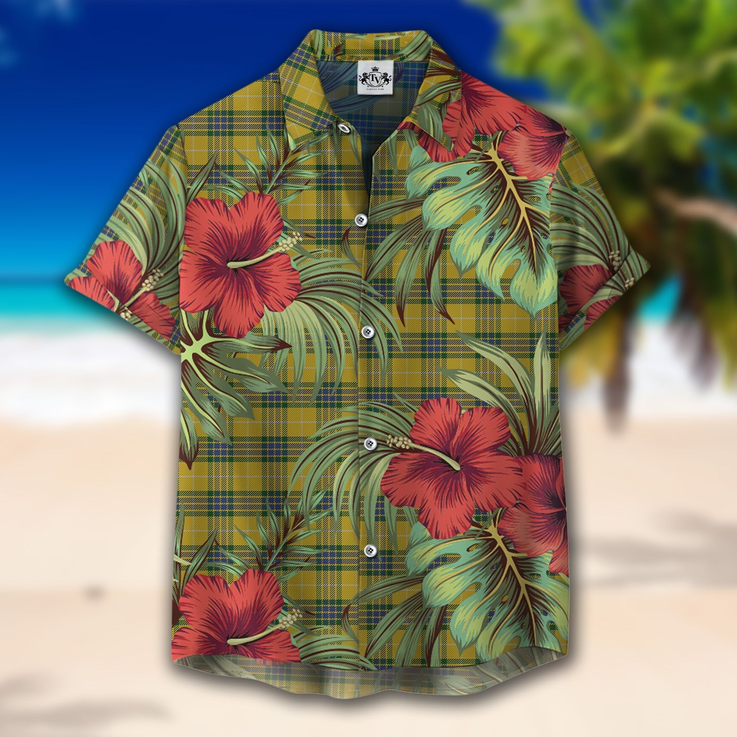 Scottish Tartan Fraser Yellow 2 Clan Hawaiian Shirt Hibiscus - Tropical Garden Style