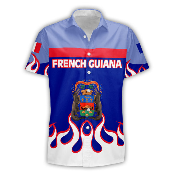 French Guiana Short Sleeve Shirt Flag & Coat Of Arms Fire Hockey Style