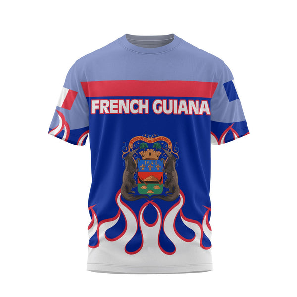 French Guiana T Shirt Flag & Coat Of Arms Fire Hockey Style