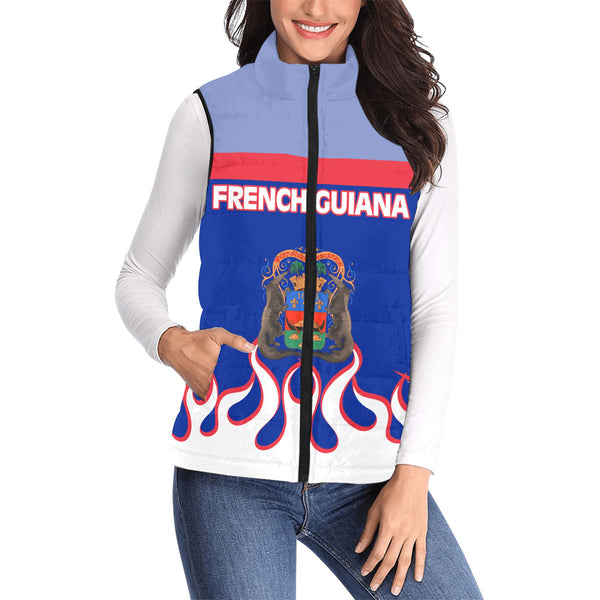 French Guiana Women Padded Jacket Vest Flag & Coat Of Arms Fire Hockey Style