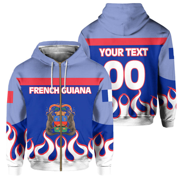 French Guiana Zip Hoodie Flag & Coat Of Arms Fire Hockey Style