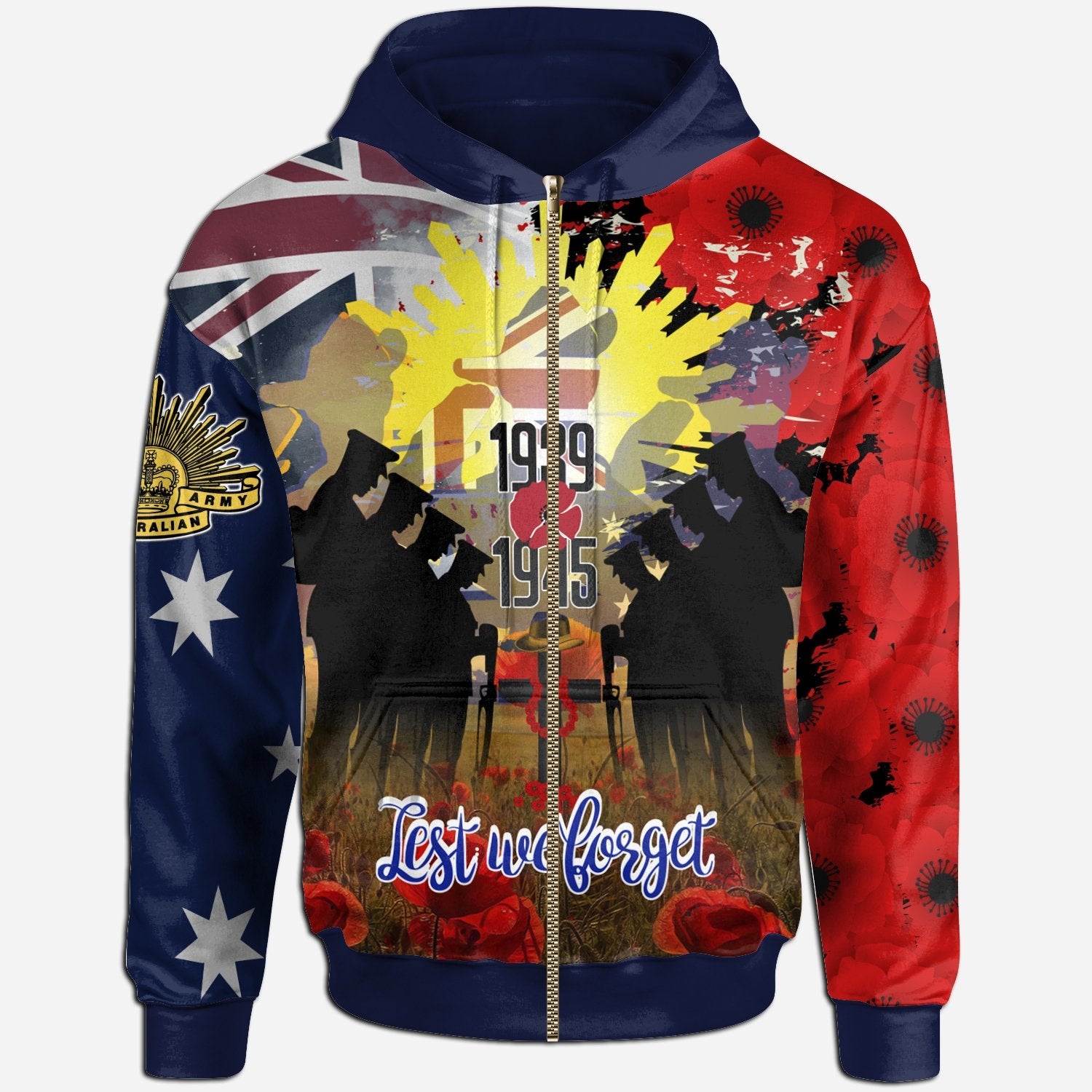 Zip Hoodie - Anzac Day 2022 World War II Commemoration 1939 - 1945