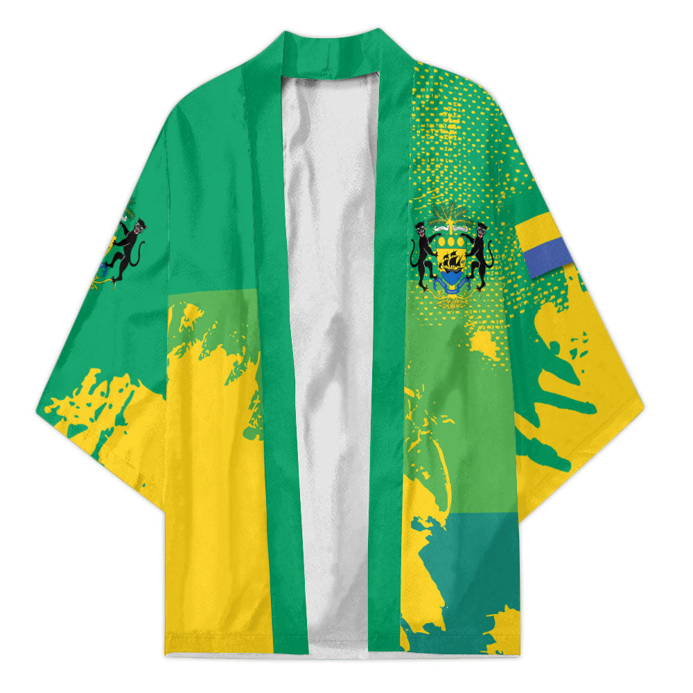 Gabon Kimono Flag & Coat Of Arms Paint Style