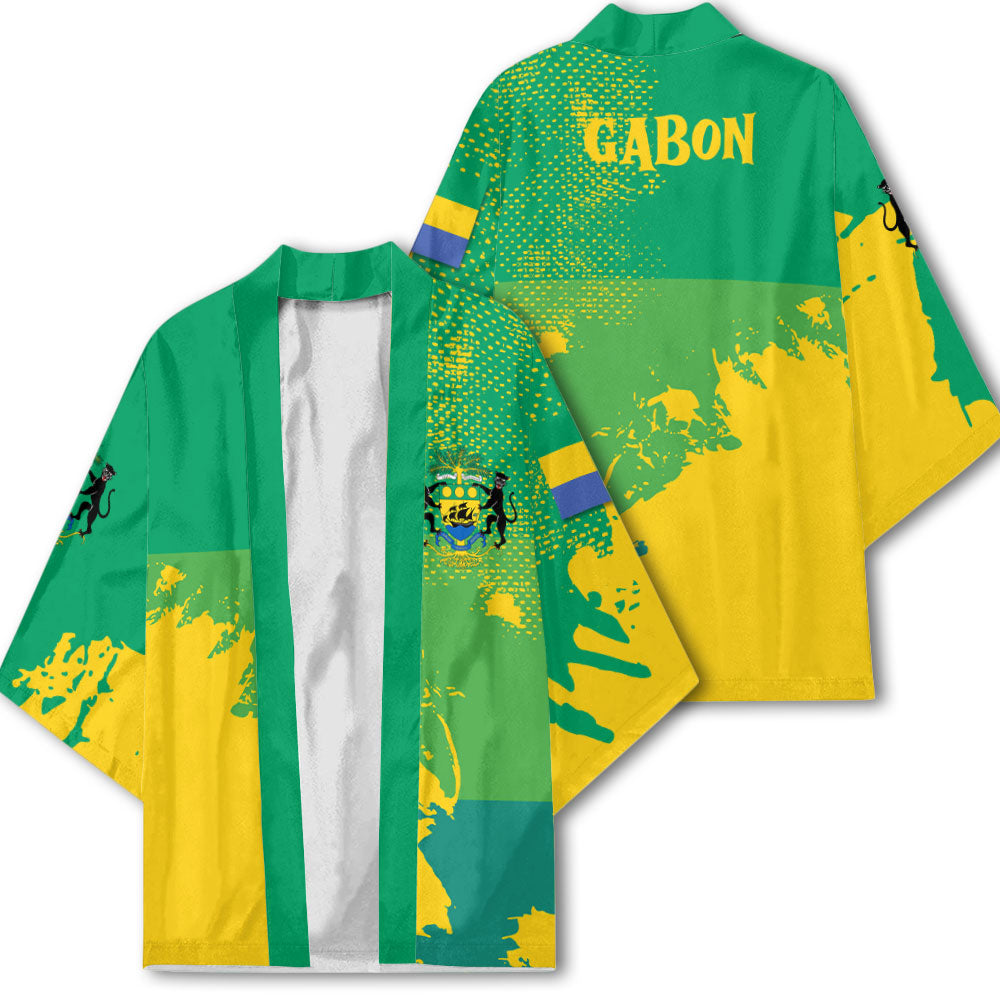 Gabon Kimono Flag & Coat Of Arms Paint Style