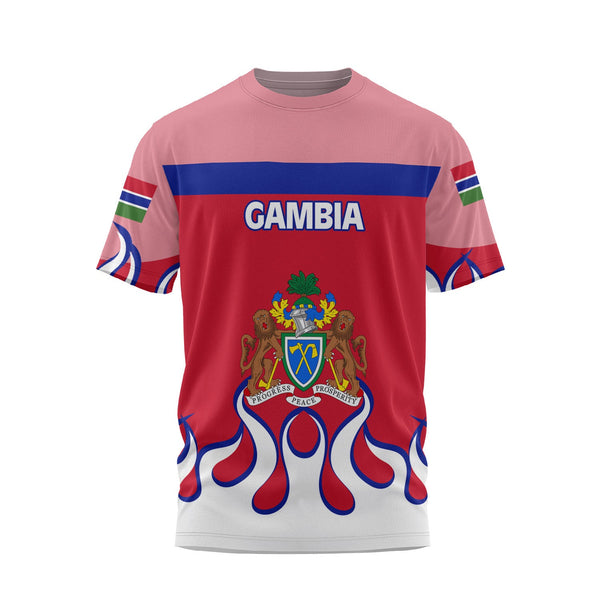 Gambia T Shirt Flag & Coat Of Arms Fire Hockey Style