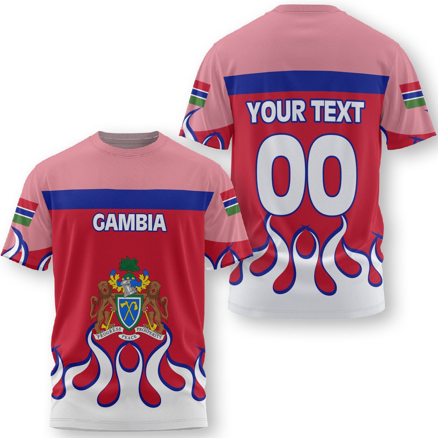 Gambia T Shirt Flag & Coat Of Arms Fire Hockey Style