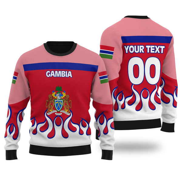 Gambia Ugly Sweater Flag & Coat Of Arms Fire Hockey Style