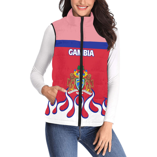 Gambia Women Padded Jacket Vest Flag & Coat Of Arms Fire Hockey Style