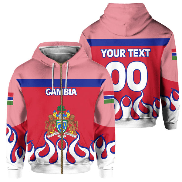 Gambia Zip Hoodie Flag & Coat Of Arms Fire Hockey Style