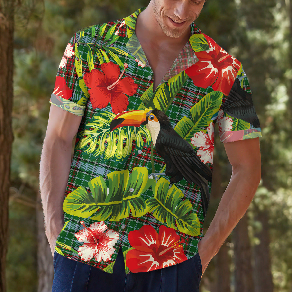 Scottish Tartan Gayre Clan Hawaiian Shirt Hibiscus - Tropical Garden Style