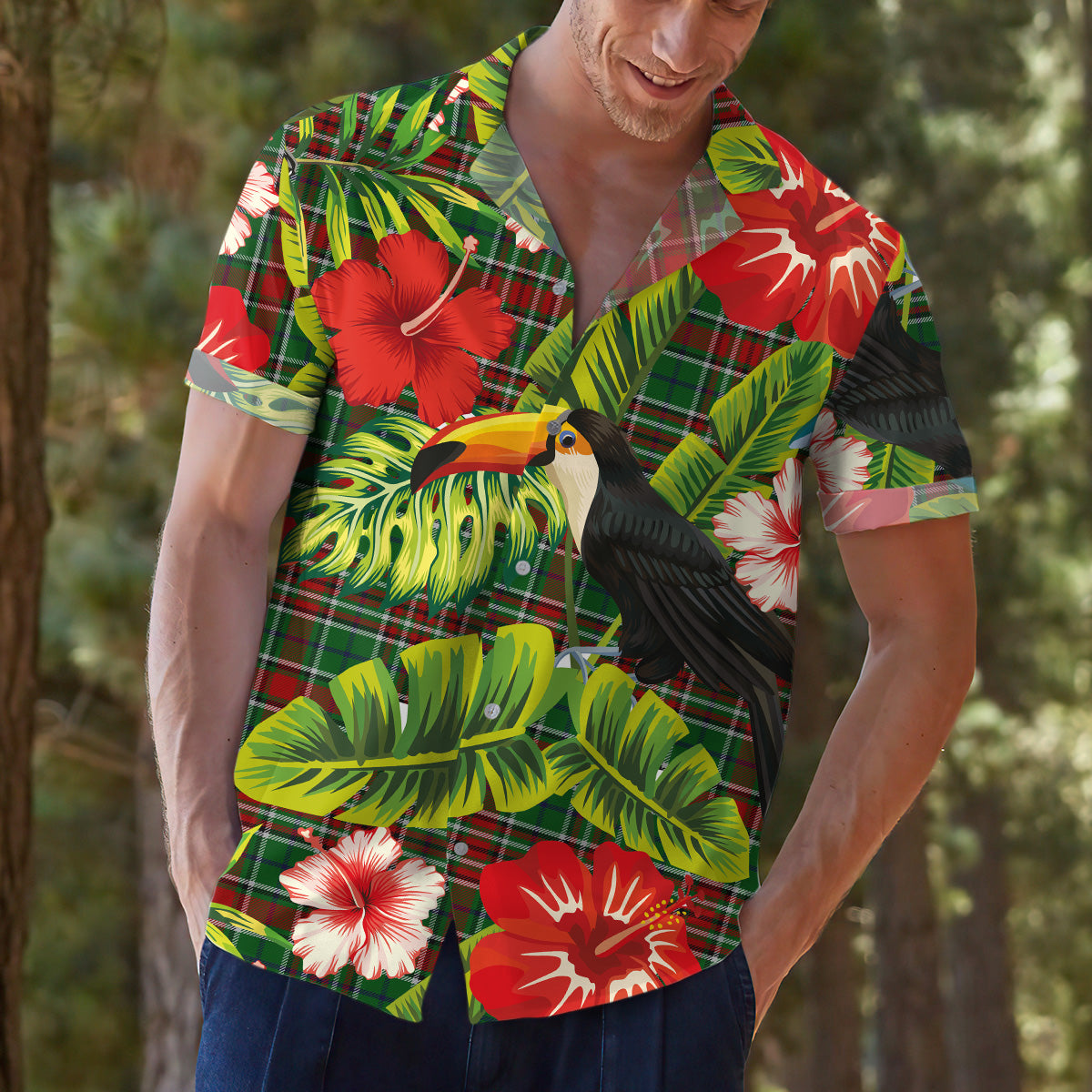 Scottish Tartan Gayre Bodyguard 02 Clan Hawaiian Shirt Hibiscus - Tropical Garden Style