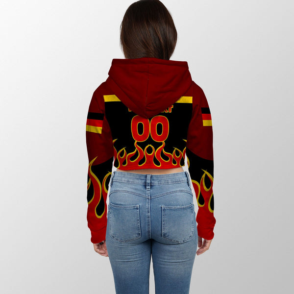 Germany Crop Hoodie Flag & Coat Of Arms Fire Hockey Style