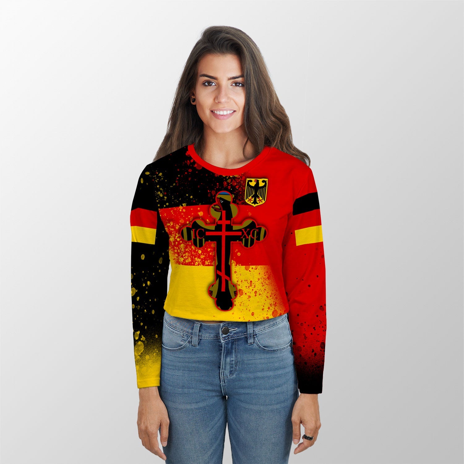 Germany Crop Top Long TShirt Flag & Coat Of Arms Orthodox Style