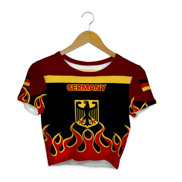 Germany Crop Top T Shirt Flag & Coat Of Arms Fire Hockey Style