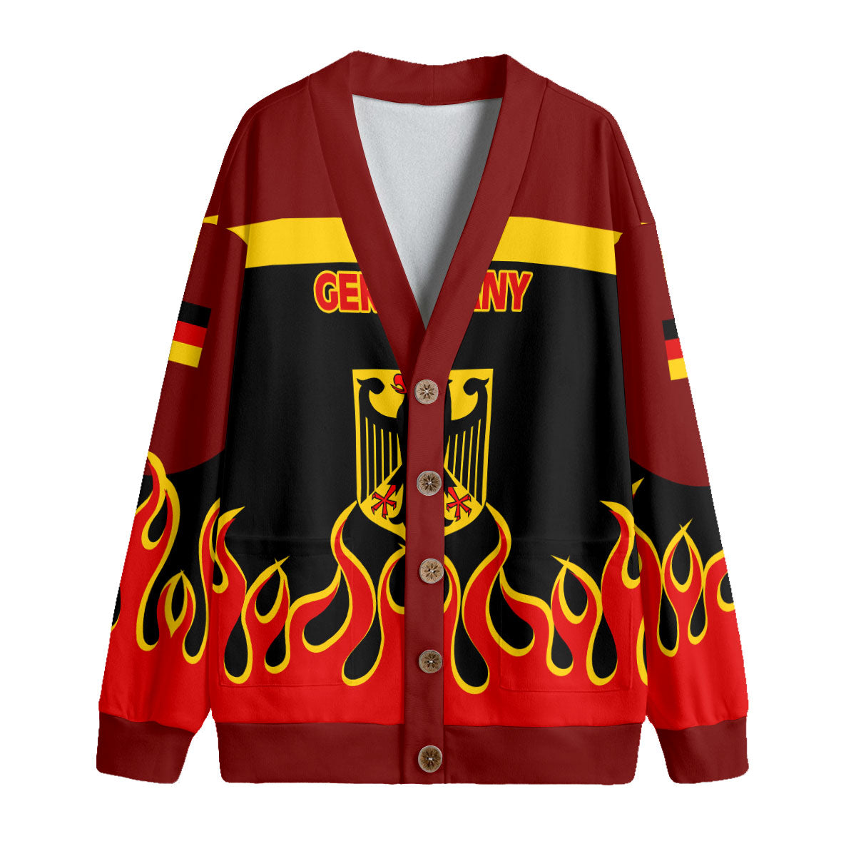 Germany Fleece Cardigan Flag & Coat Of Arms Fire Hockey Style