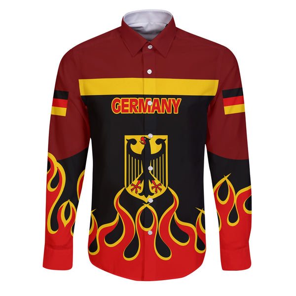 Germany Long Sleeve Button Shirt Flag & Coat Of Arms Fire Hockey Style