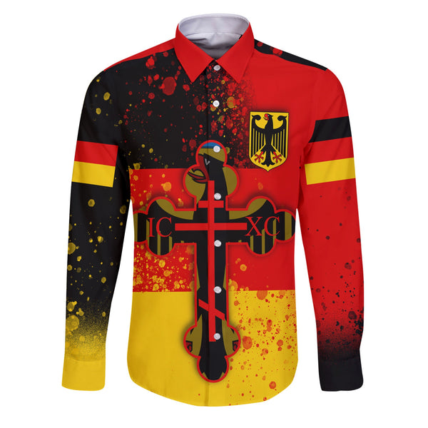 Germany Long Sleeve Button Shirt Flag & Coat Of Arms Orthodox Style