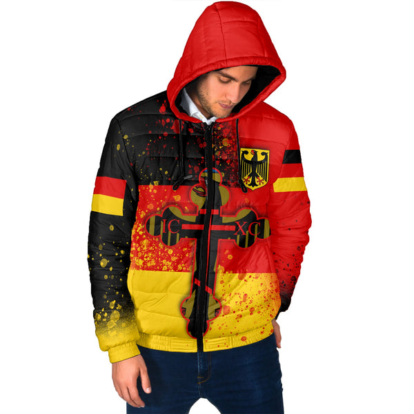 Germany Men Hooded Padded Jacket Flag & Coat Of Arms Orthodox Style