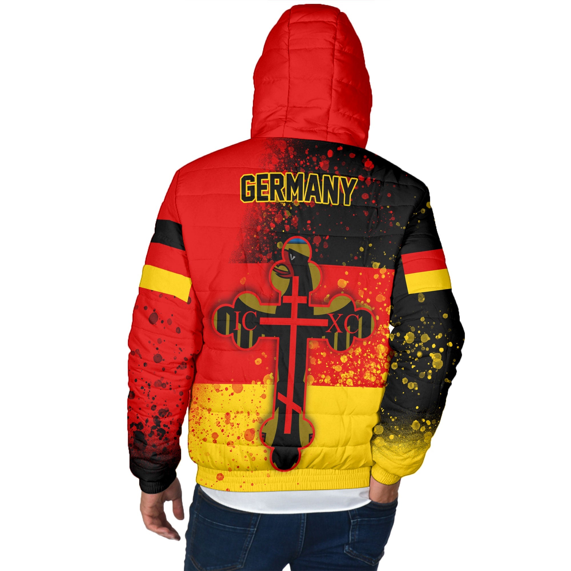 Germany Men Hooded Padded Jacket Flag & Coat Of Arms Orthodox Style