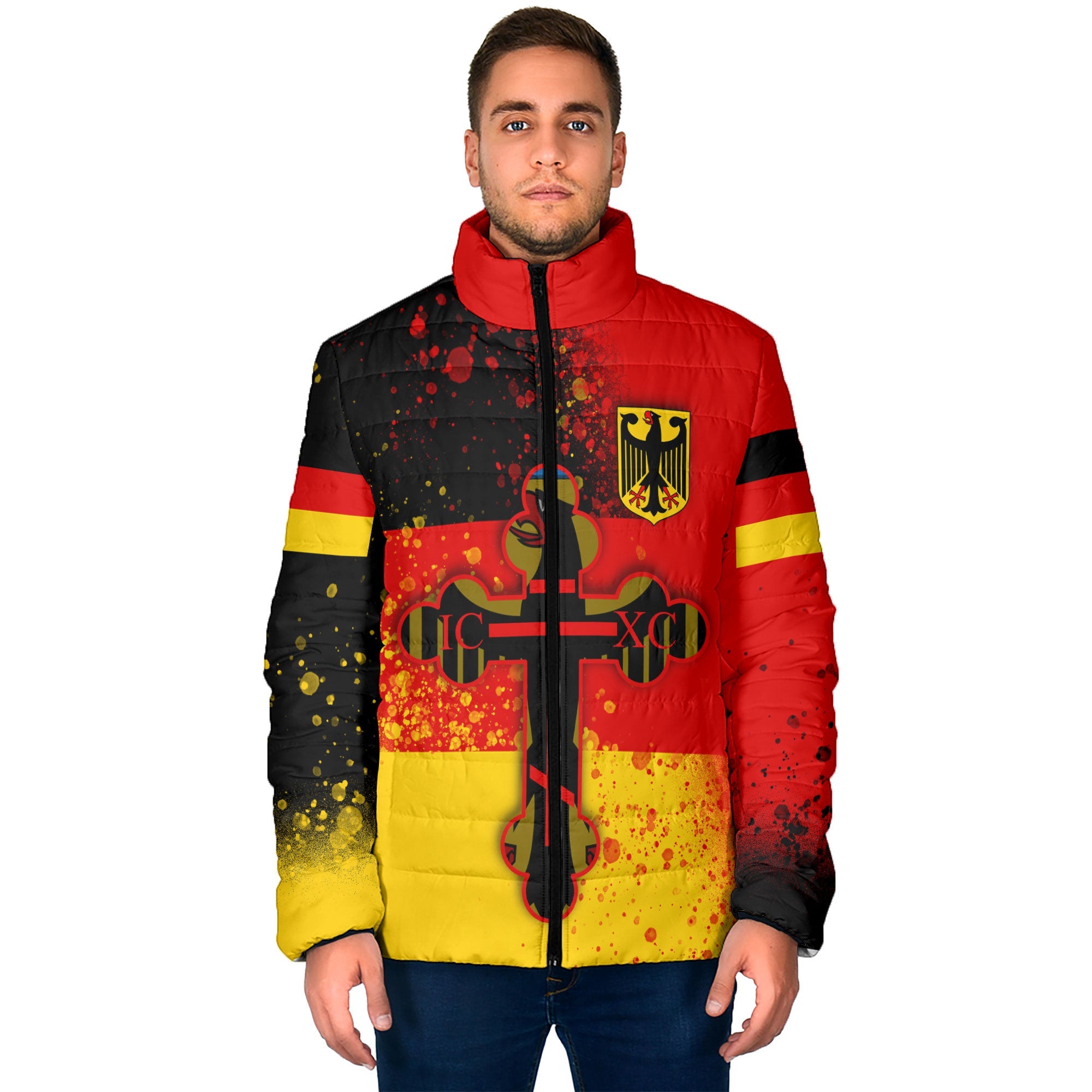 Germany Men Padded Jacket Flag & Coat Of Arms Orthodox Style