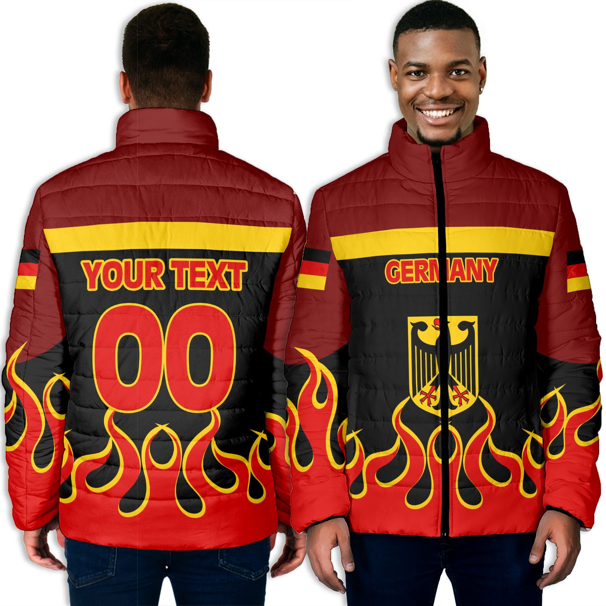 Germany Men Padded Jacket Flag & Coat Of Arms Fire Hockey Style