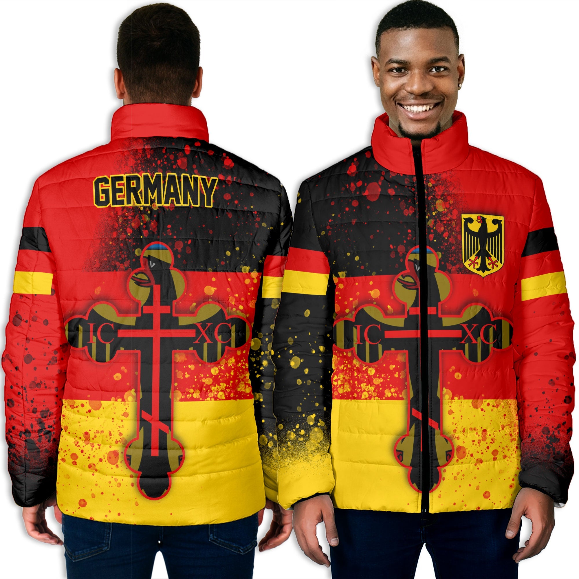 Germany Men Padded Jacket Flag & Coat Of Arms Orthodox Style