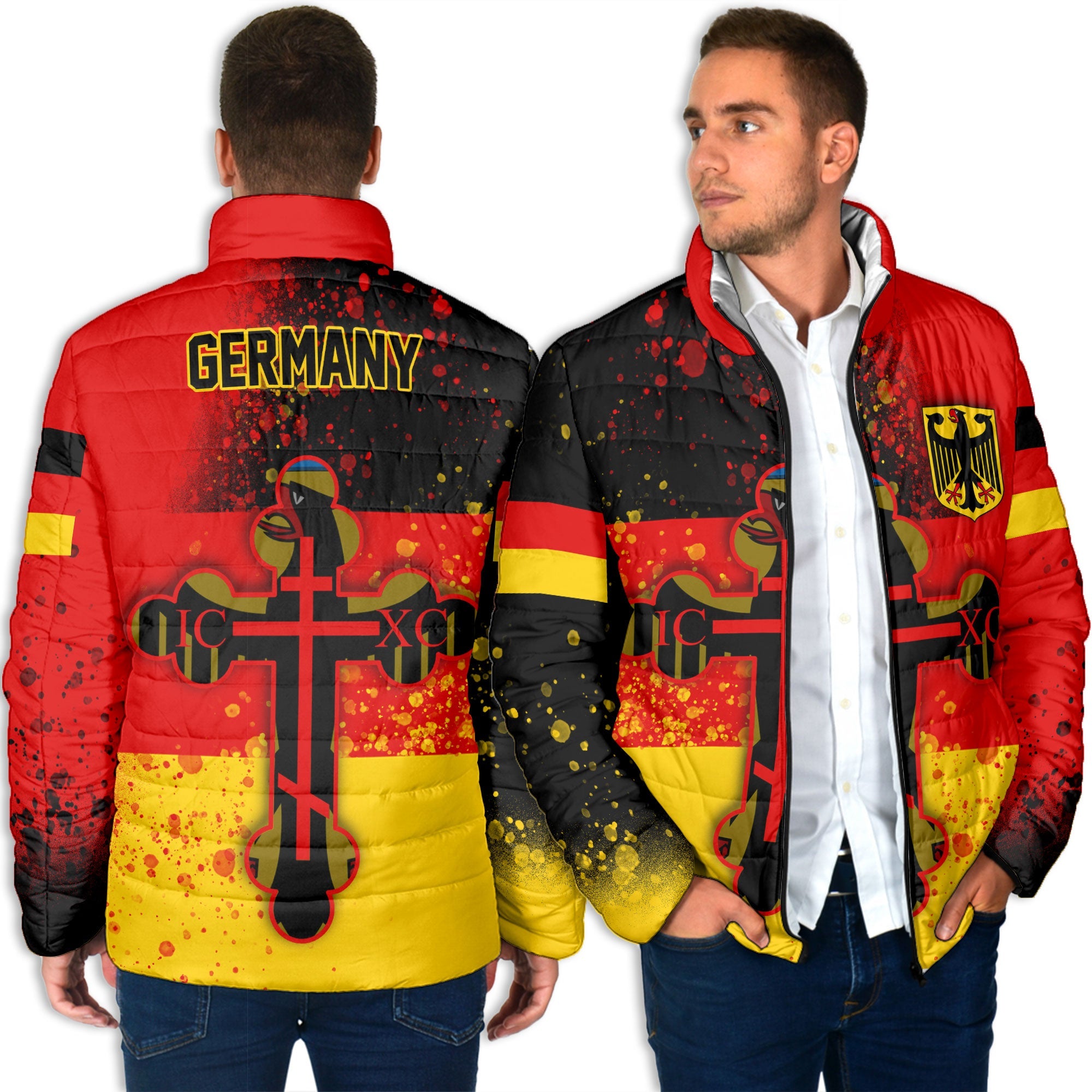 Germany Men Padded Jacket Flag & Coat Of Arms Orthodox Style