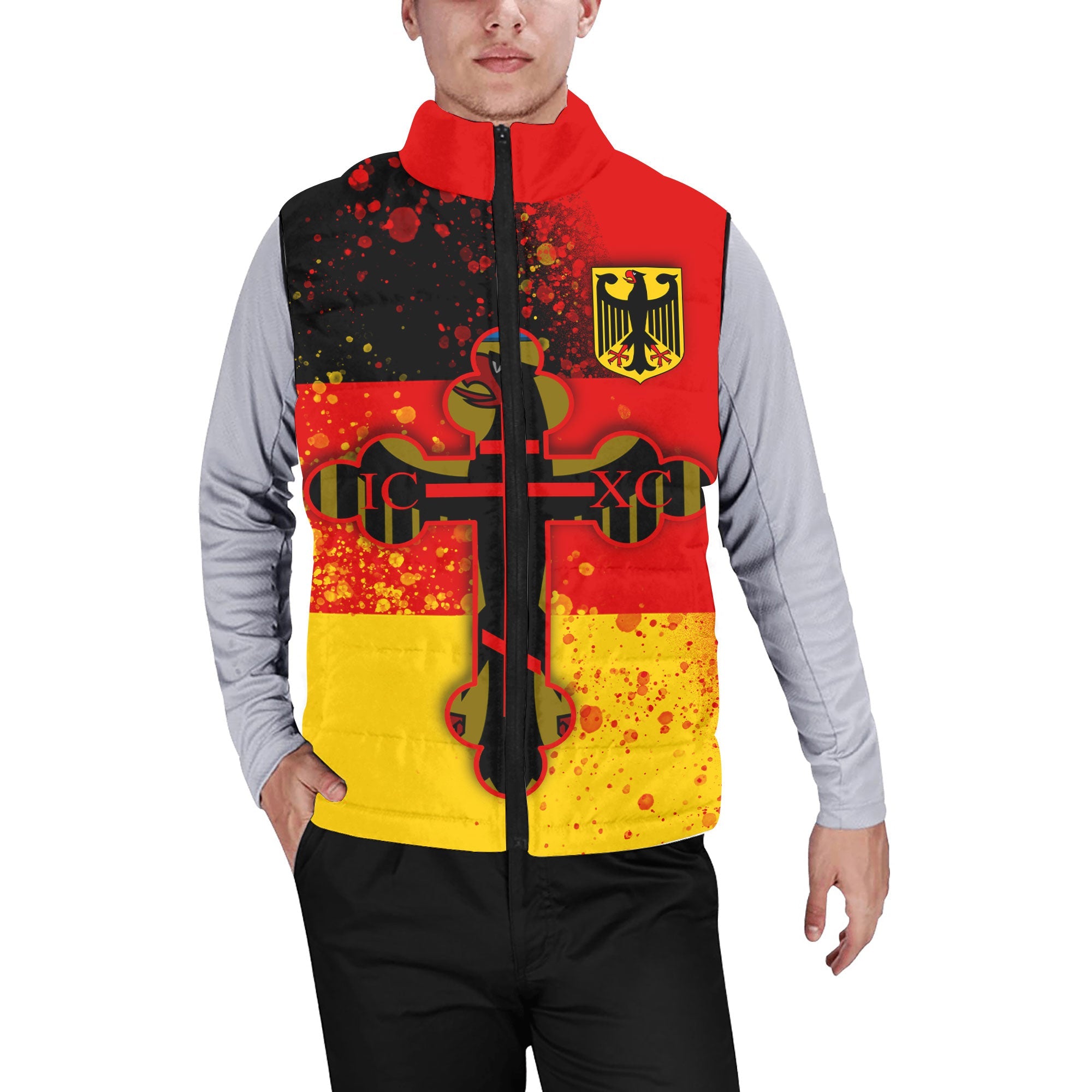 Germany Men Padded Jacket Vest Flag & Coat Of Arms Orthodox Style