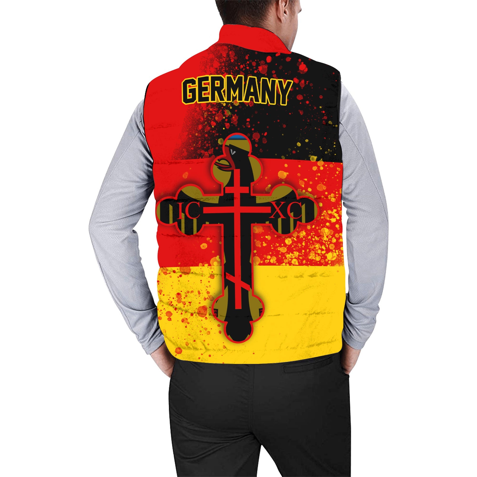 Germany Men Padded Jacket Vest Flag & Coat Of Arms Orthodox Style