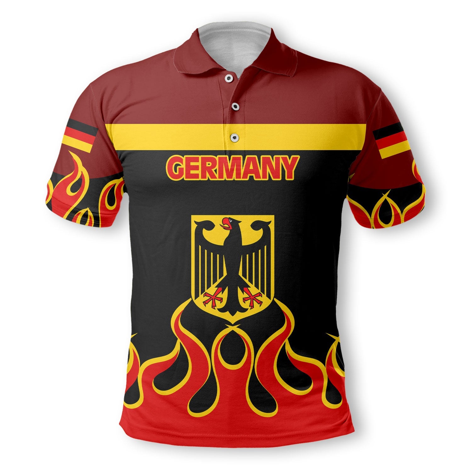 Germany Polo Shirt Flag & Coat Of Arms Fire Hockey Style