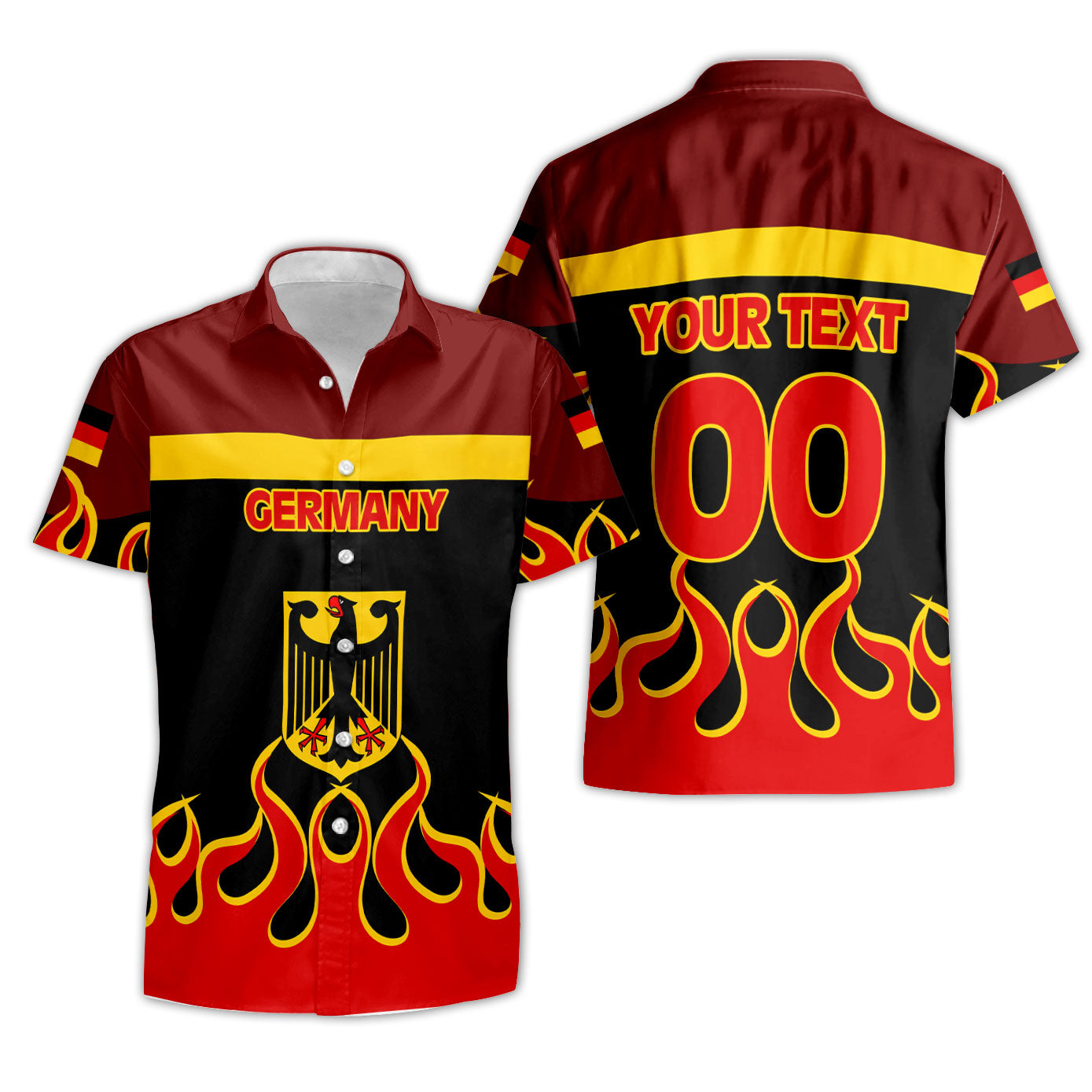 Germany Short Sleeve Shirt Flag & Coat Of Arms Fire Hockey Style