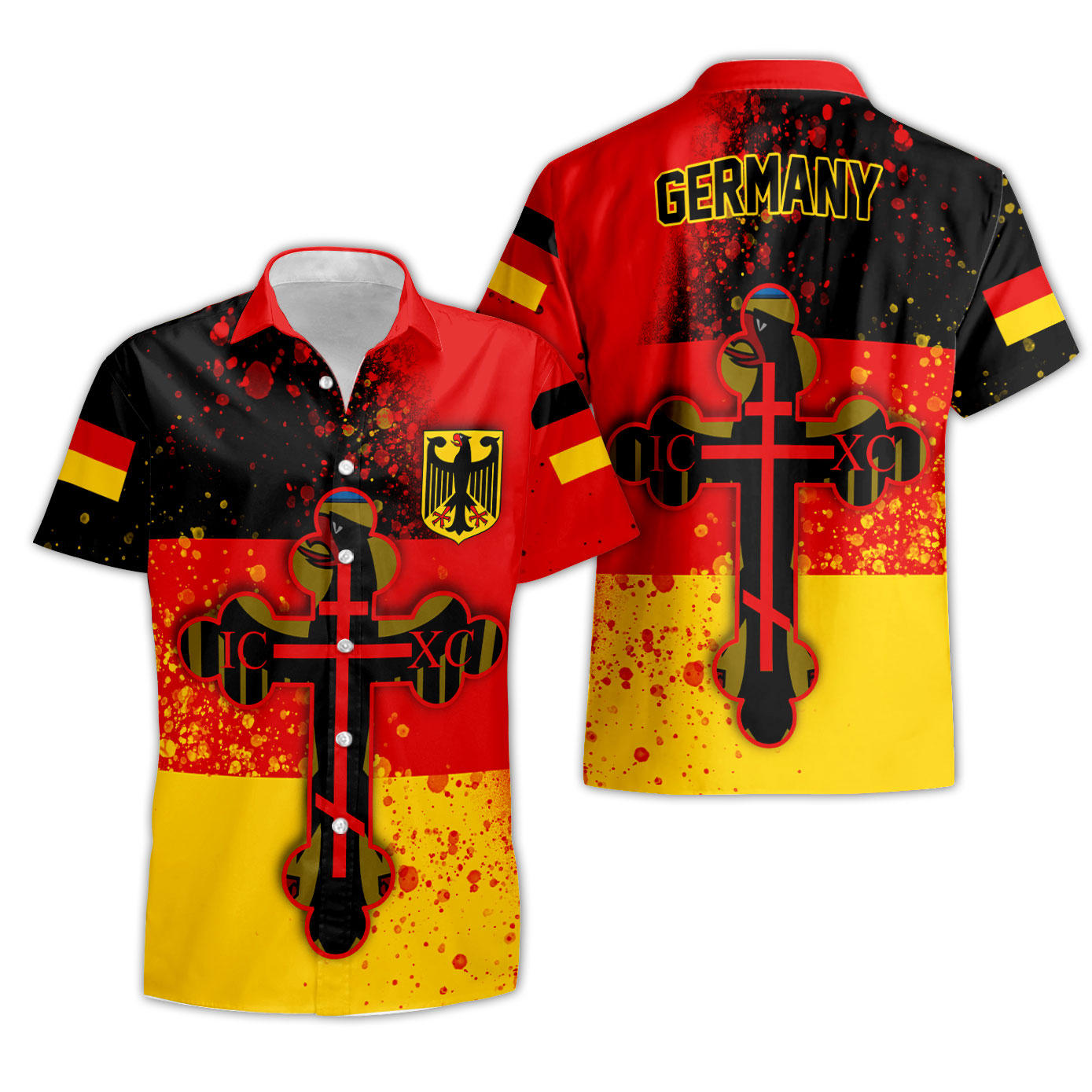 Germany Short Sleeve Shirt Flag & Coat Of Arms Orthodox Style