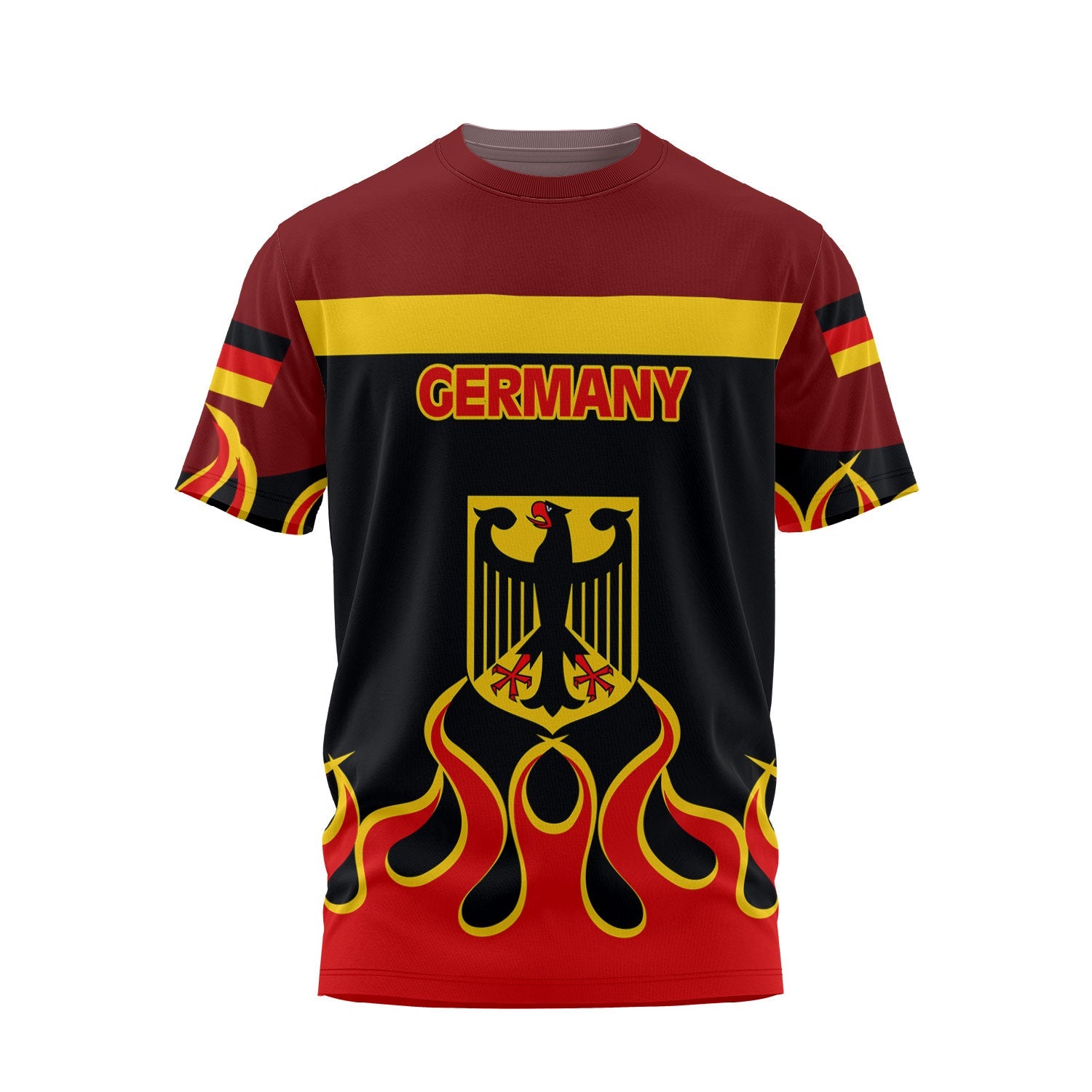 Germany T Shirt Flag & Coat Of Arms Fire Hockey Style