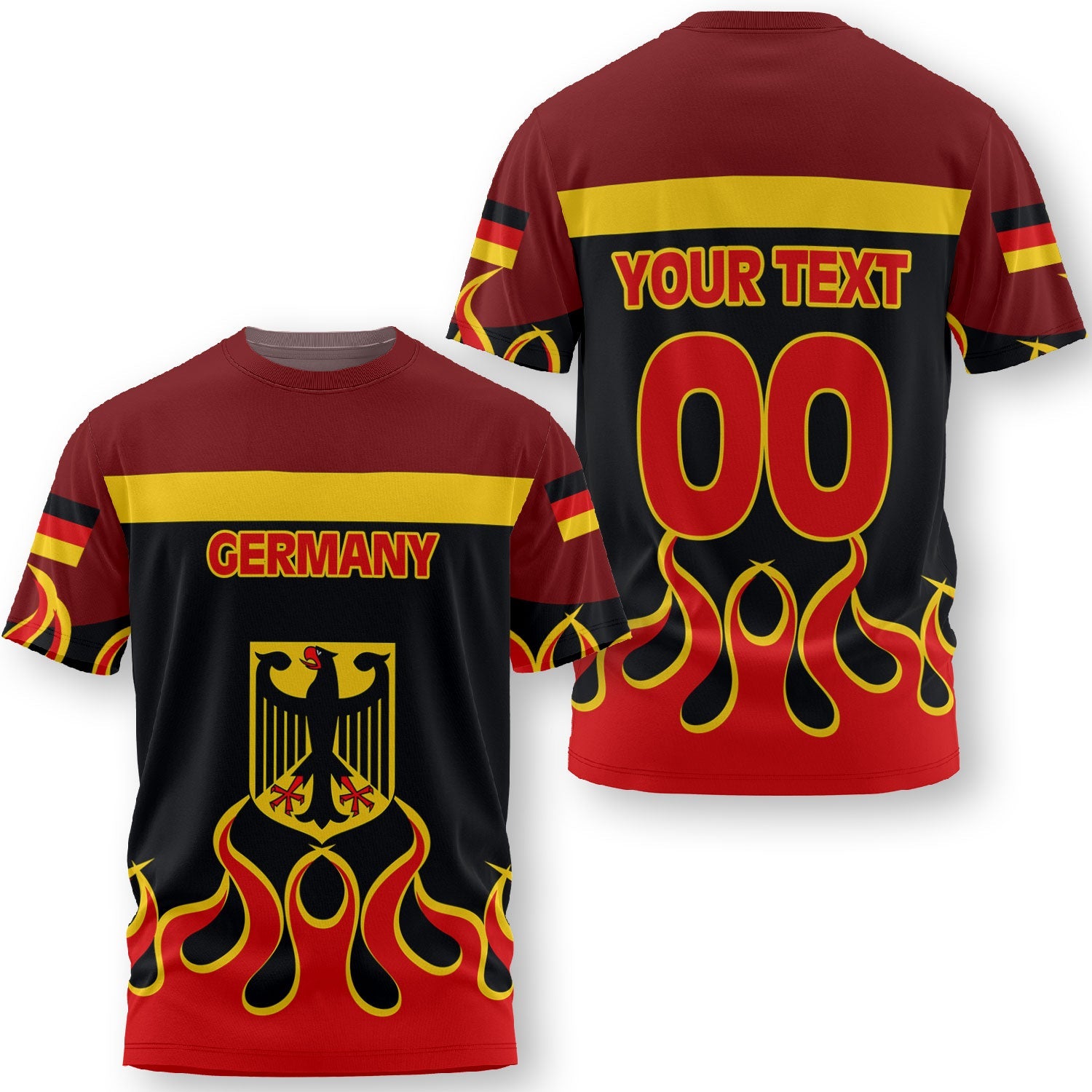 Germany T Shirt Flag & Coat Of Arms Fire Hockey Style