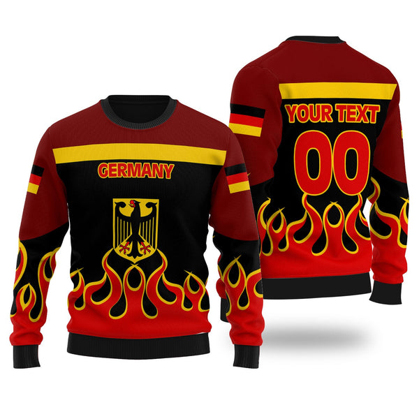 Germany Ugly Sweater Flag & Coat Of Arms Fire Hockey Style