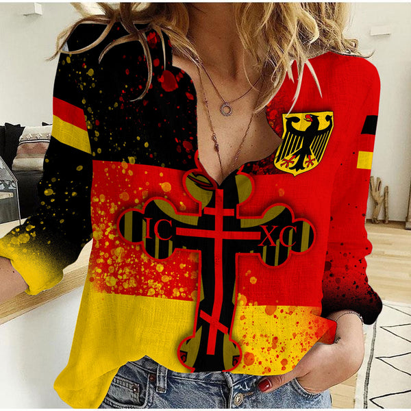 Germany Women Casual Shirt Flag & Coat Of Arms Orthodox Style