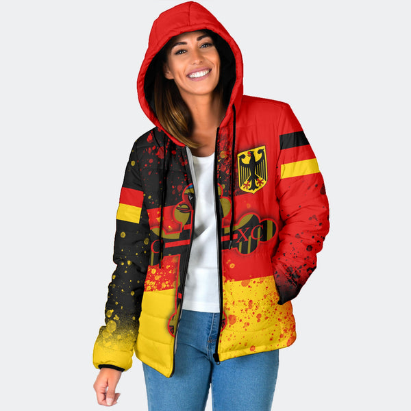 Germany Women Hooded Padded Jacket Flag & Coat Of Arms Orthodox Style