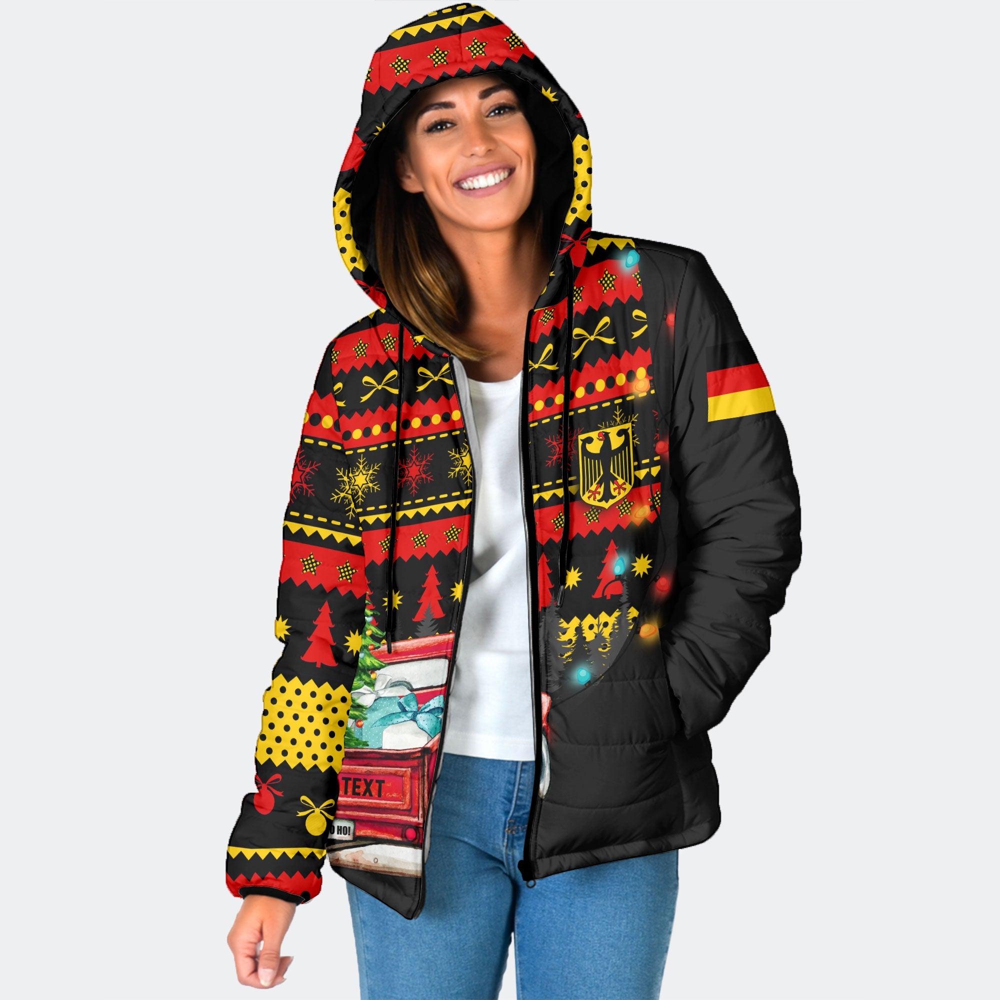 Germany Women Hooded Padded Jacket Coat Of Arms Christmas Style