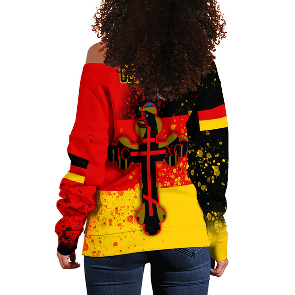 Germany Women Off Shoulder Sweatshirt Flag & Coat Of Arms Orthodox Style