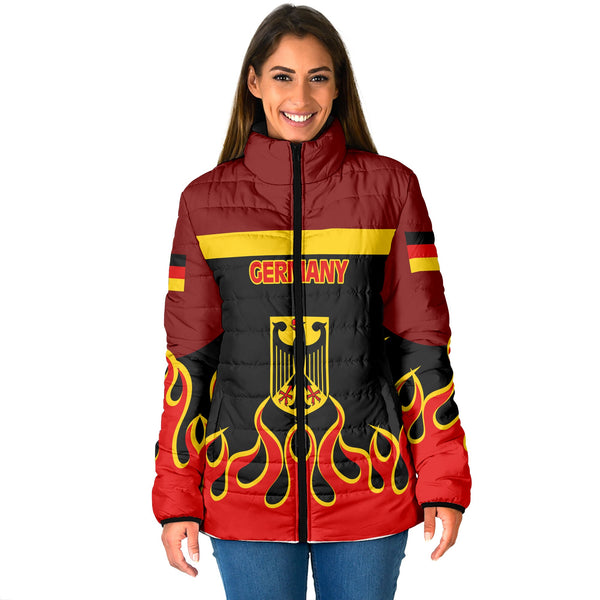 Germany Women Padded Jacket Flag & Coat Of Arms Fire Hockey Style