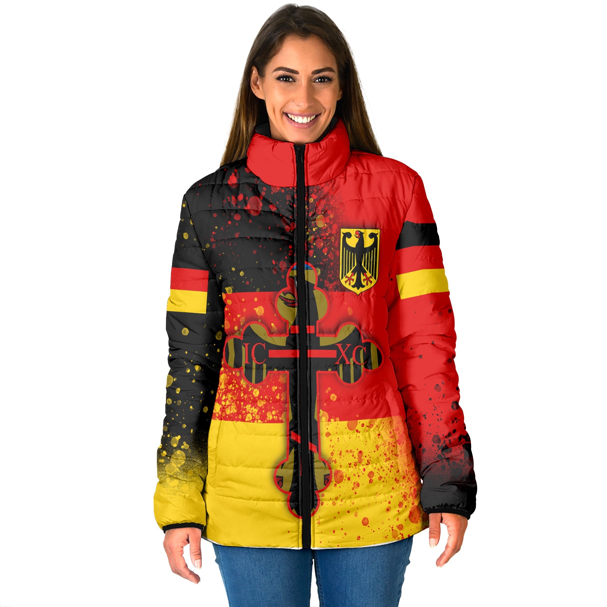 Germany Women Padded Jacket Flag & Coat Of Arms Orthodox Style