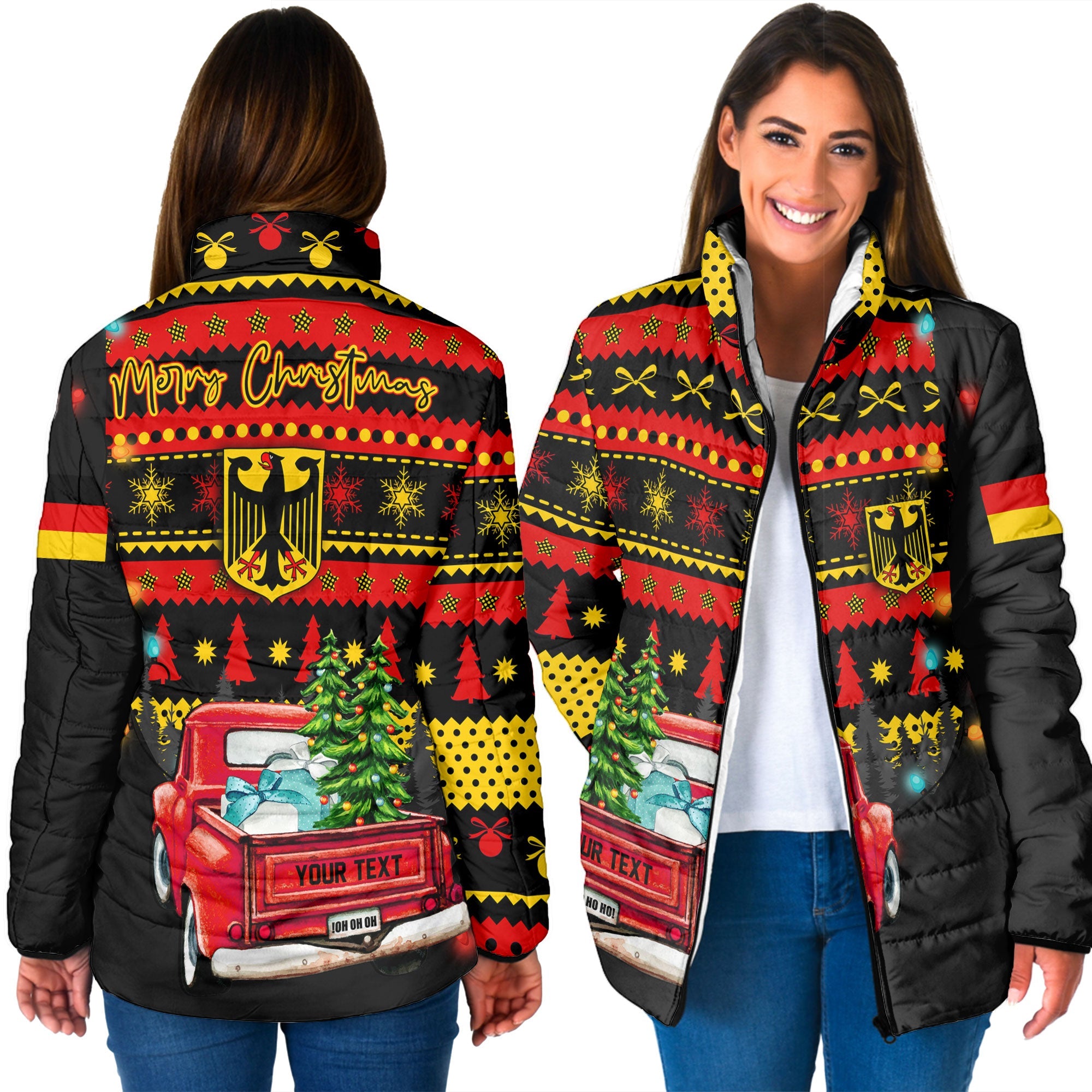 Germany Women Padded Jacket Coat Of Arms Christmas Style