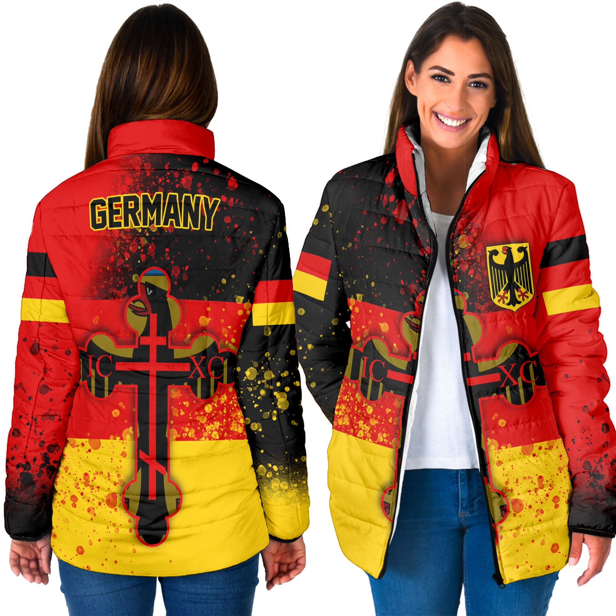 Germany Women Padded Jacket Flag & Coat Of Arms Orthodox Style