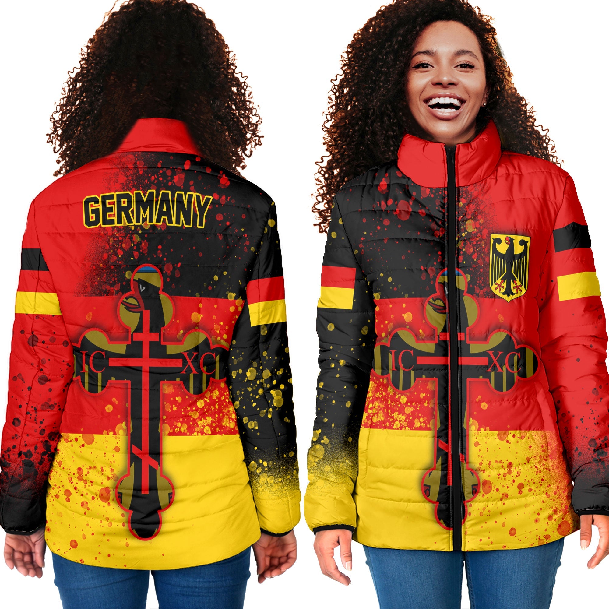 Germany Women Padded Jacket Flag & Coat Of Arms Orthodox Style