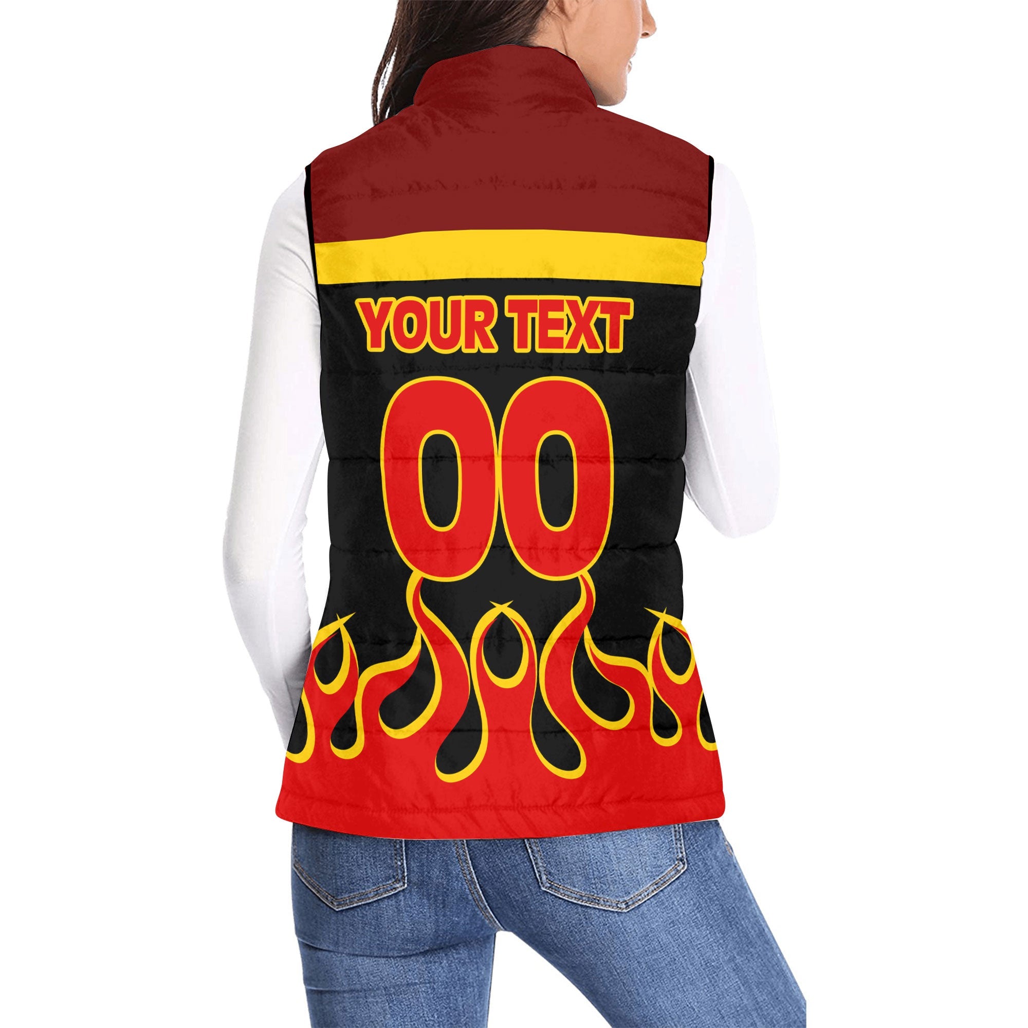 Germany Women Padded Jacket Vest Flag & Coat Of Arms Fire Hockey Style