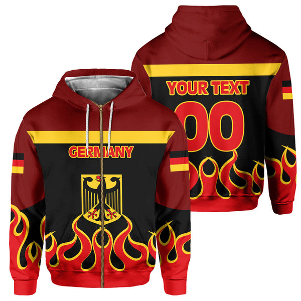 Germany Zip Hoodie Flag & Coat Of Arms Fire Hockey Style