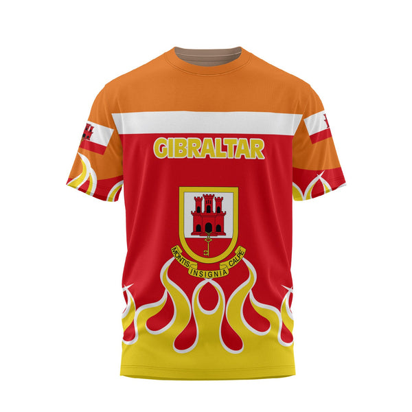 Gibraltar T Shirt Flag & Coat Of Arms Fire Hockey Style