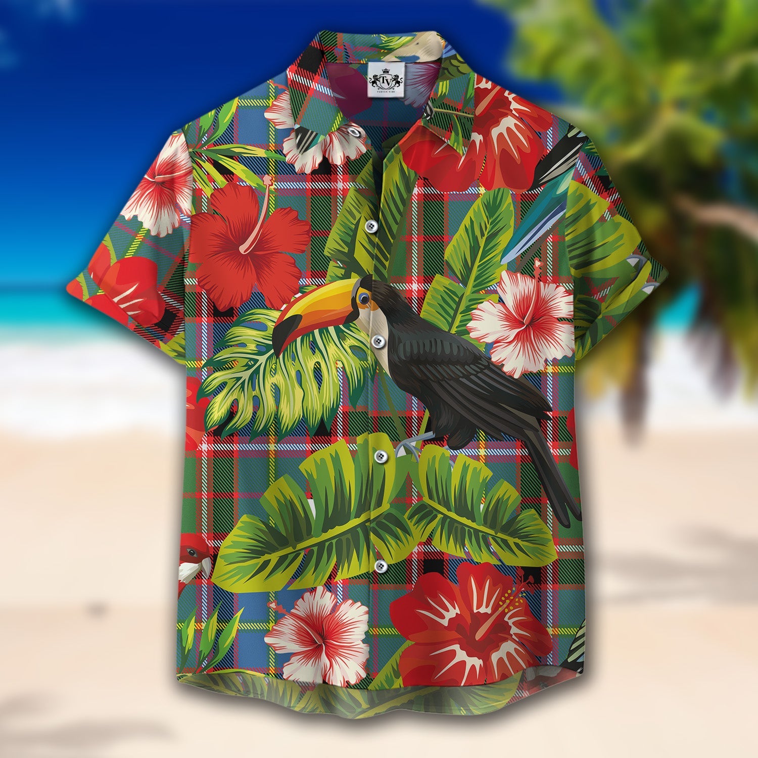 Scottish Tartan Glass Clan Hawaiian Shirt Hibiscus - Tropical Garden Style