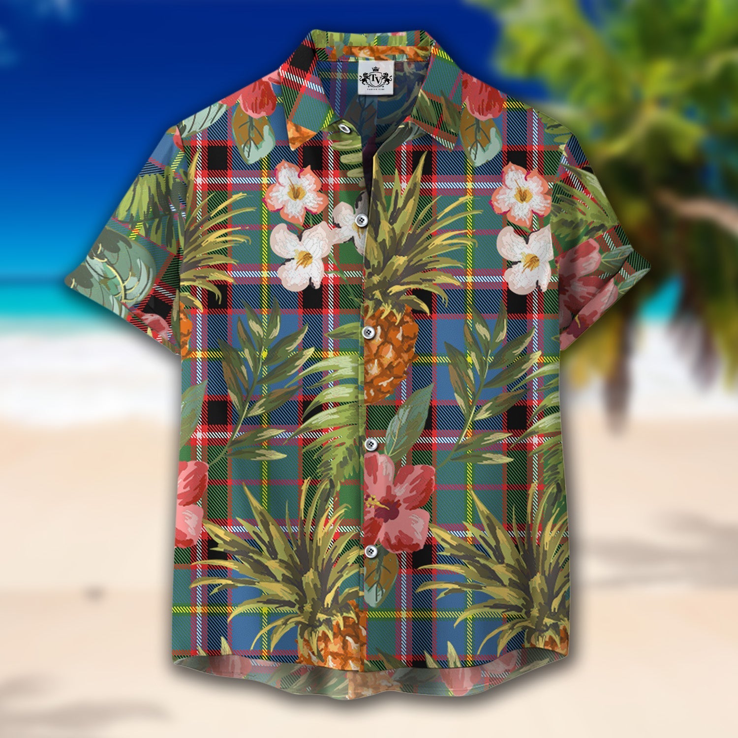 Scottish Tartan Glass Clan Hawaiian Shirt Hibiscus - Tropical Garden Style