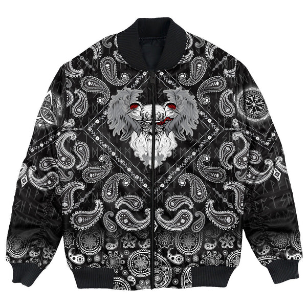 Viking Bomber Jacket God Odin With Two Ravens with Bandana Paisley Style